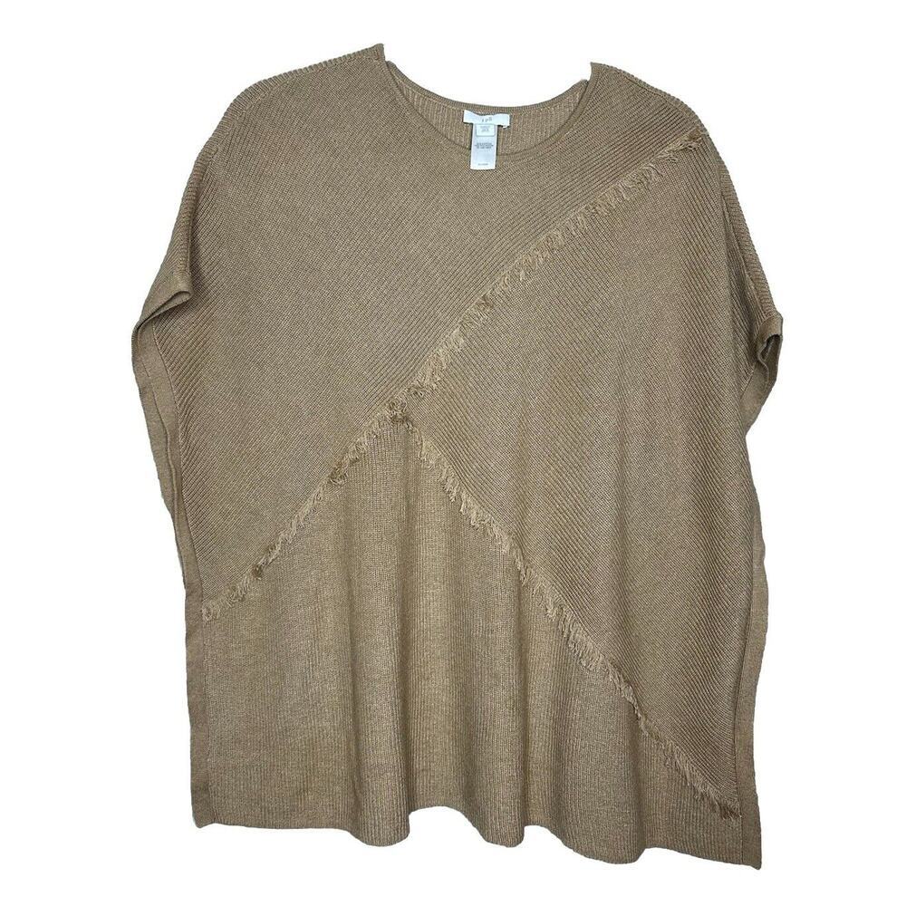 J. Jill Beige Tan Yak Hair Cotton Blend Poncho Fringe Detail Size‎ XS/S Petite